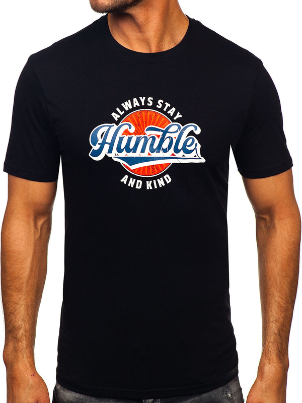 Homme T-shirt imprimé en coton Noir Bolf MPO3531