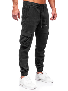 Homme Pantalon jogger cargo en jean Noir Bolf MP0105N