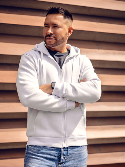 Sweat-shirt avec fermeture à capuche pour homme blanc Bolf 2008A