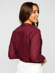 Chemise lisse à manches longues pour femme bordeaux Bolf HH039