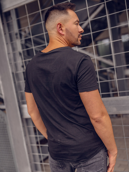 T-shirt noir uni en coton à col en V pour homme Bolf 4049A