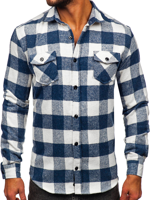 Chemise en flanelle à manches longues pour homme bleue Bolf 20723