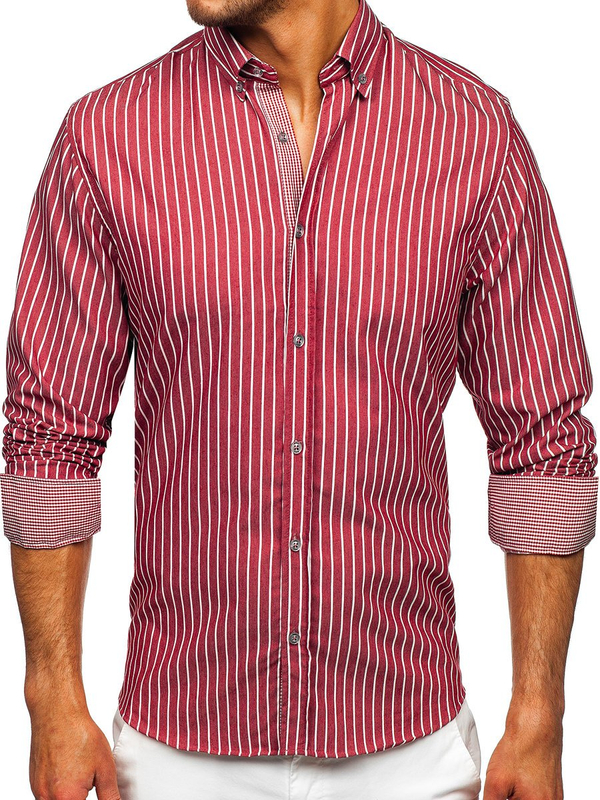 Chemise à manches longues rayée bordeaux pour homme Bolf 20731