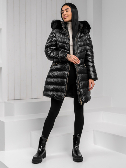 Femme Blouson d'hiver longue matelassée à capuche Noir Bolf 5M3162A1