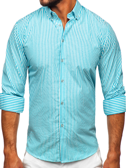 Chemise en rayures à manche longue pour homme turquoise Bolf 22731
