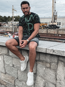 T-shirt noir en coton avec imprimé homme, modèle Bolf KS1972