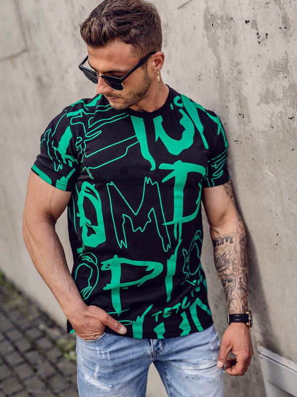 T-shirt homme en coton noir avec imprimé Bolf KS1972A