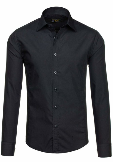 Chemise élégante noire à manches longues pour homme Bolf 1703
