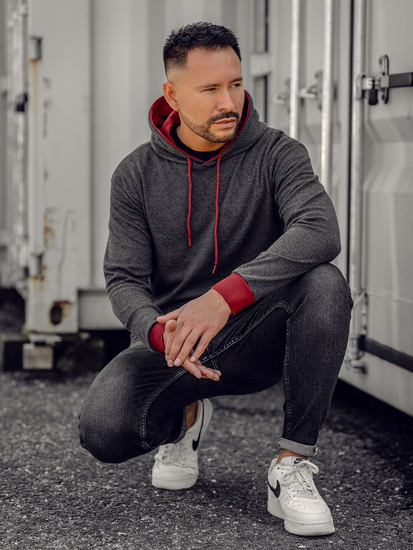 Homme Sweat-shirt à capuche Anthracite Bolf 145380