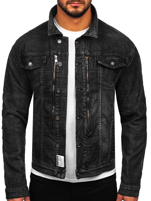 Blouson en jean pour homme noir Bolf MJ508N
