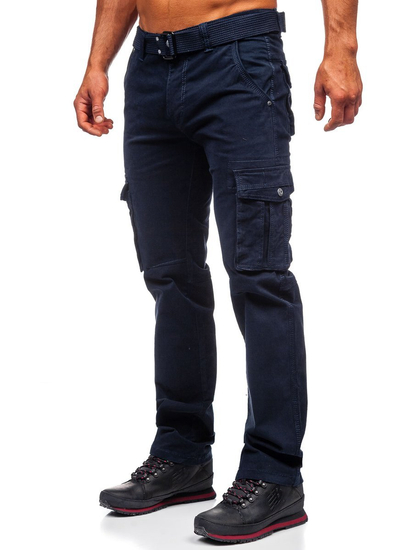 Pantalon cargo pour homme bleu foncé avec ceinture Bolf 1672  