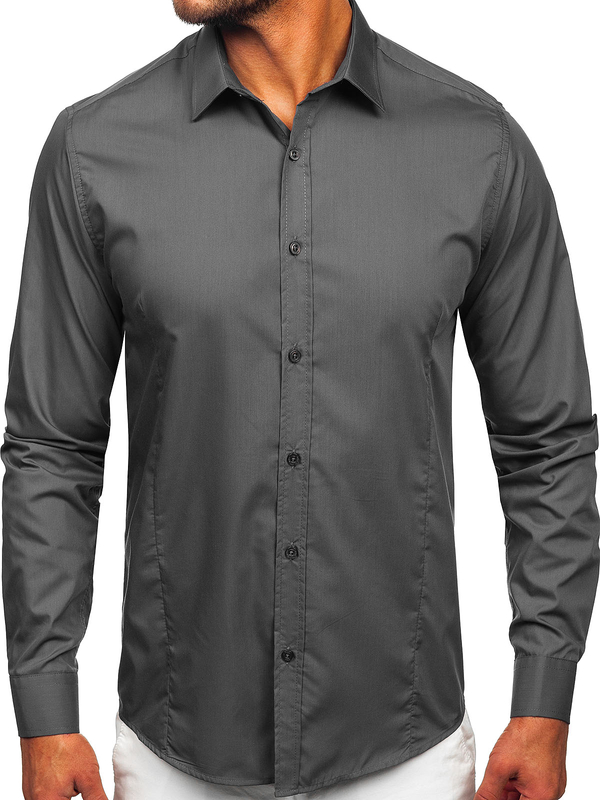 Chemise élégante graphite clair à manches longues pour homme Bolf 1703