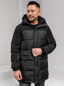 Homme Blouson d'hiver longue matelassée à capuche Noir Bolf 31M5016A1