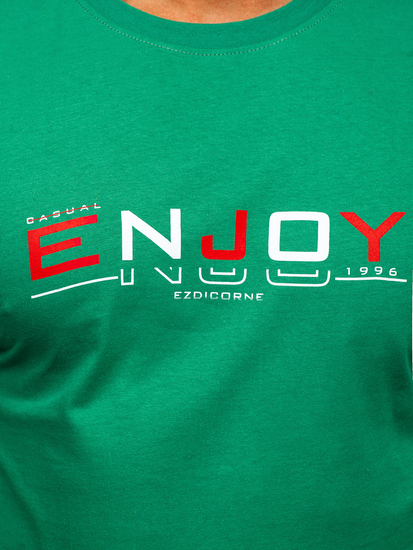 Homme T-shirt imprimé en coton Vert Bolf 14739