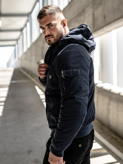 Blouson d'hiver en coton épais pour homme bleu foncé Bolf 1890A