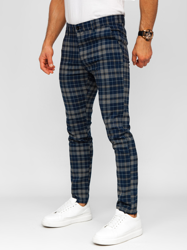 Homme Pantalon élégant à carreaux Bleu foncé Bolf 184142