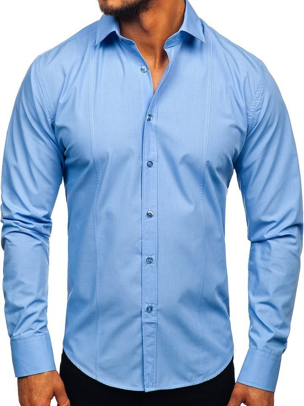 Homme Chemise élégante à manche longue Bleu ciel Bolf 6944