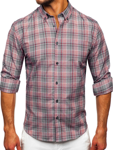 Homme Chemise à carreaux à manche longue Rouge Bolf 22748
