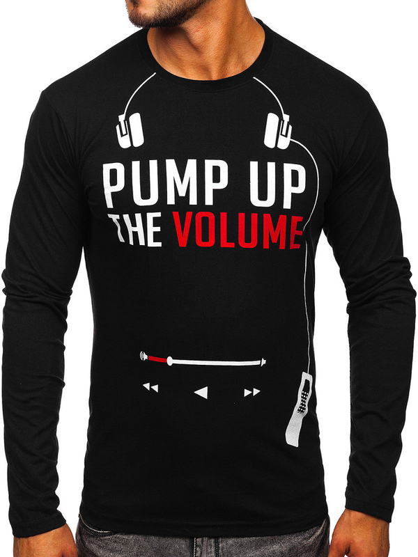 Le tee-shirt manches longues imprimé pour homme noir Bolf 1219