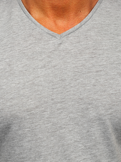 T-shirt gris uni col V pour homme Bolf 192131