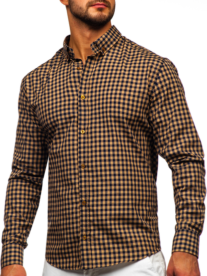 Homme Chemise à carreaux vichy à manche longue Marron Bolf 22747