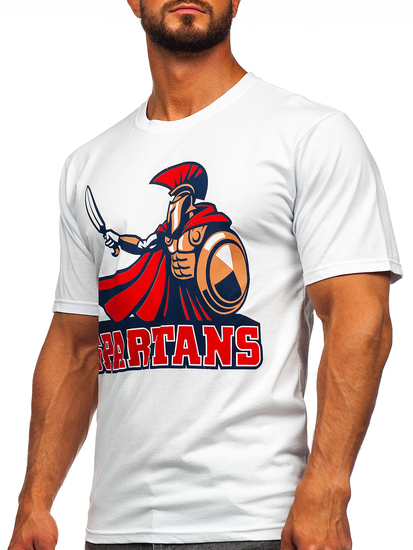 Tee-shirt imprimé en coton pour homme blanc Bolf 143017