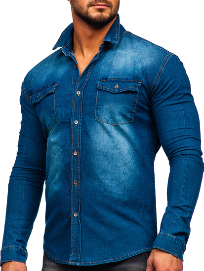 Chemise en jean à manche longue pour homme bleue claire Bolf MC7051BC