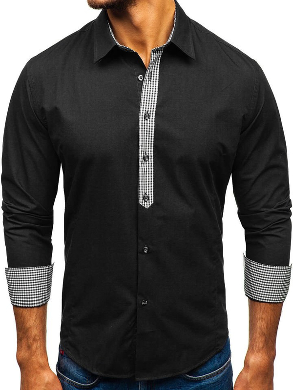 La chemise élégante avec les manches longues pour homme noire Bolf 0939