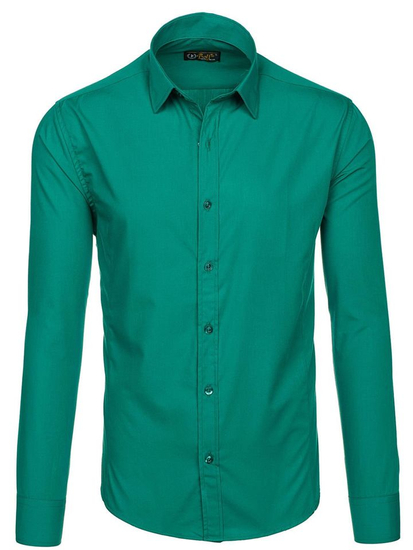 Chemise élégante vert foncé à manches longues pour homme Bolf 1703