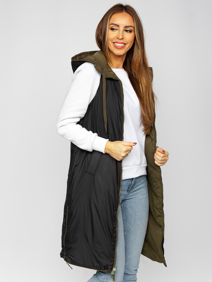 Gilet long matelassé réversible pour femme kaki Bolf B8022