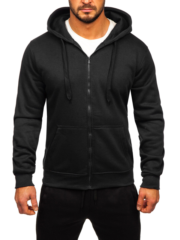 Survêtement avec un sweat-shirt à capuche zippé pour homme noir Bolf D004