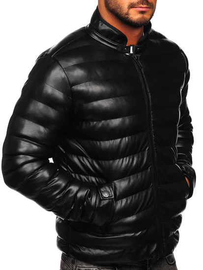 Blouson d'hiver en cuir matelassé pour homme noir Bolf 0021