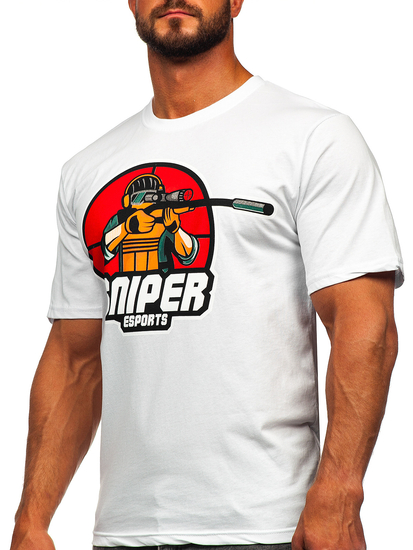 Tee-shirt imprimé en coton pour homme blanc Bolf 143022