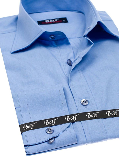 Chemise élégante bleu clair à manches longues pour homme Bolf 1703