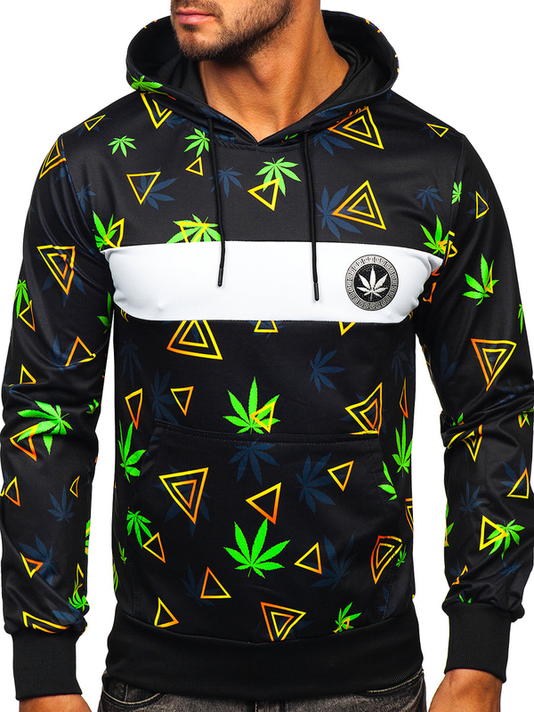 Sweat-shirt imprimé à capuche pour homme noir Bolf HM631