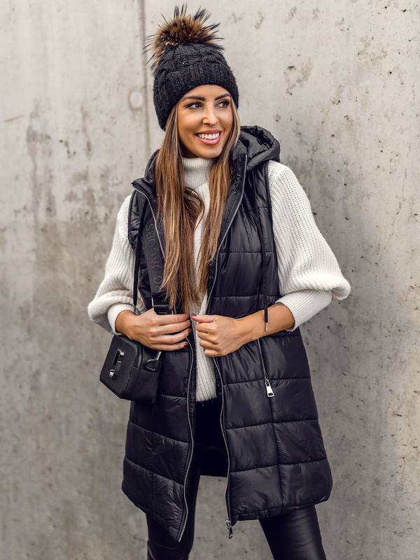 Gilet long matelassé pour femme noir Bolf 82019