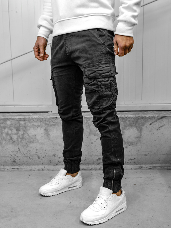 Homme Pantalon jogger cargo Noir Bolf 2233A