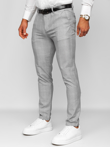 Homme Pantalon élégant à carreaux Gris-Blanc Bolf 0036