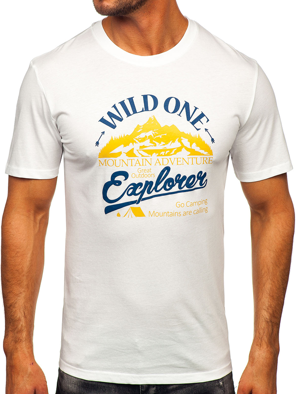 Homme T-shirt imprimé en coton Blanc Bolf MPO3484