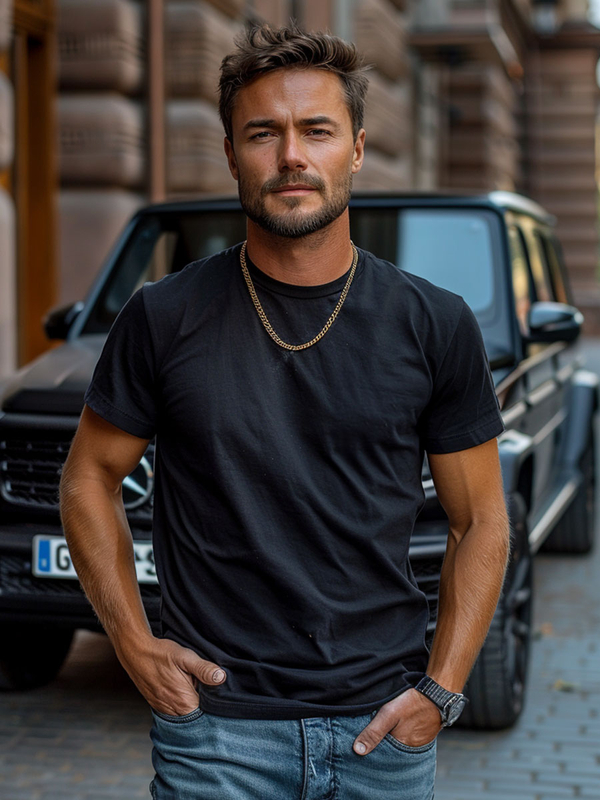 T-shirt homme en coton noir sans imprimé Bolf 14291A2