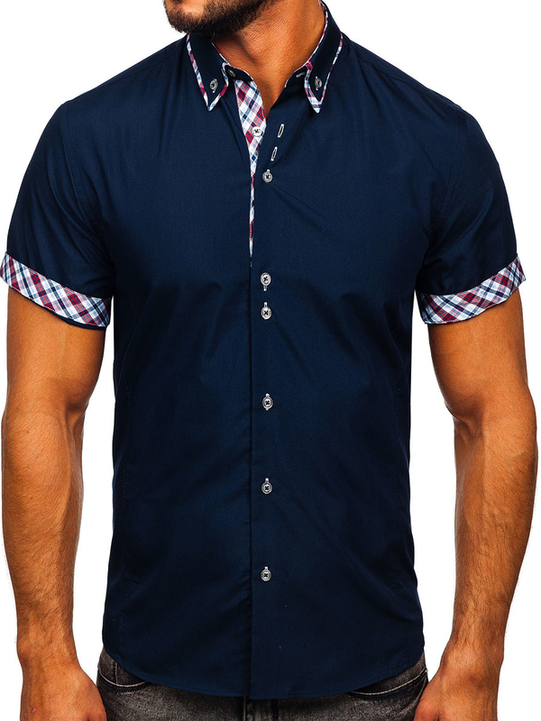 Chemise à manches courtes pour homme bleue foncée Bolf 6540