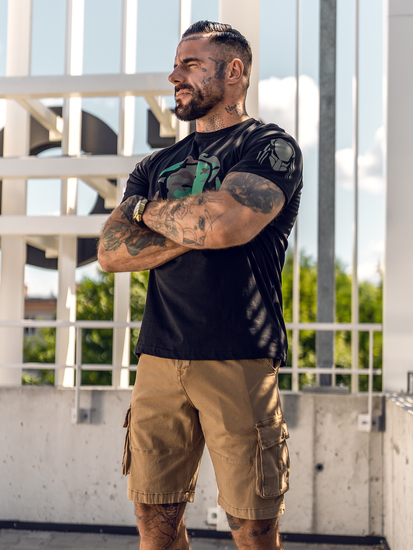 T-shirt noir en coton imprimé pour homme Bolf 192379A