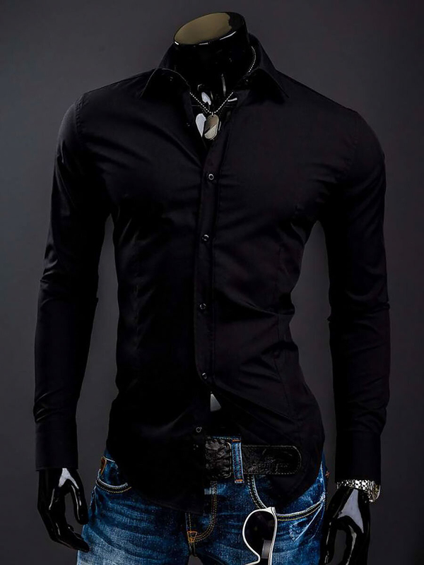 Chemise élégante noire à manches longues pour homme Bolf 1703A