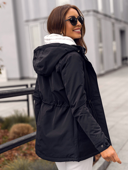 Parka de transition à capuche pour femme noire Bolf 7018A