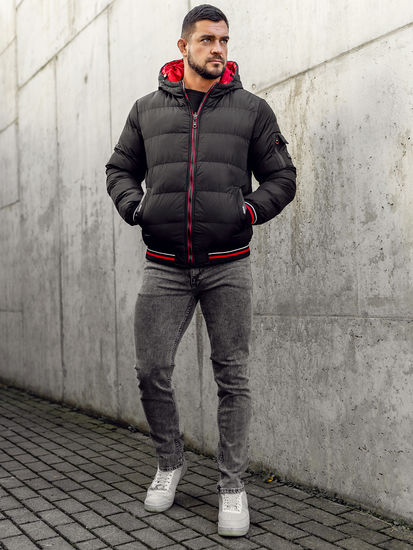 Blouson d'hiver matelassé réversible pour homme noir-rouge Bolf 7410