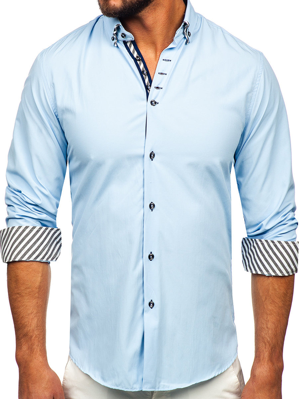 Chemise à manche longue pour homme bleue claire Bolf 3762