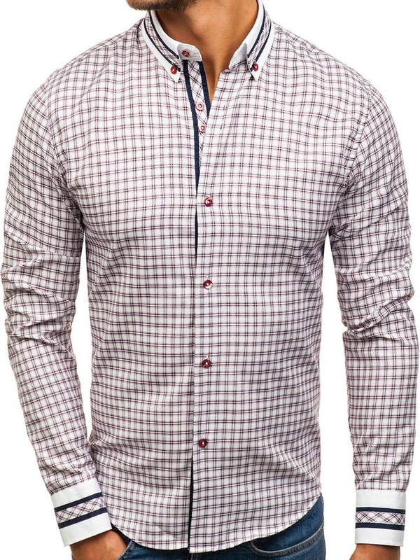 La chemise à carreaux avec les manches longues pour homme bordeaux Bolf 8808