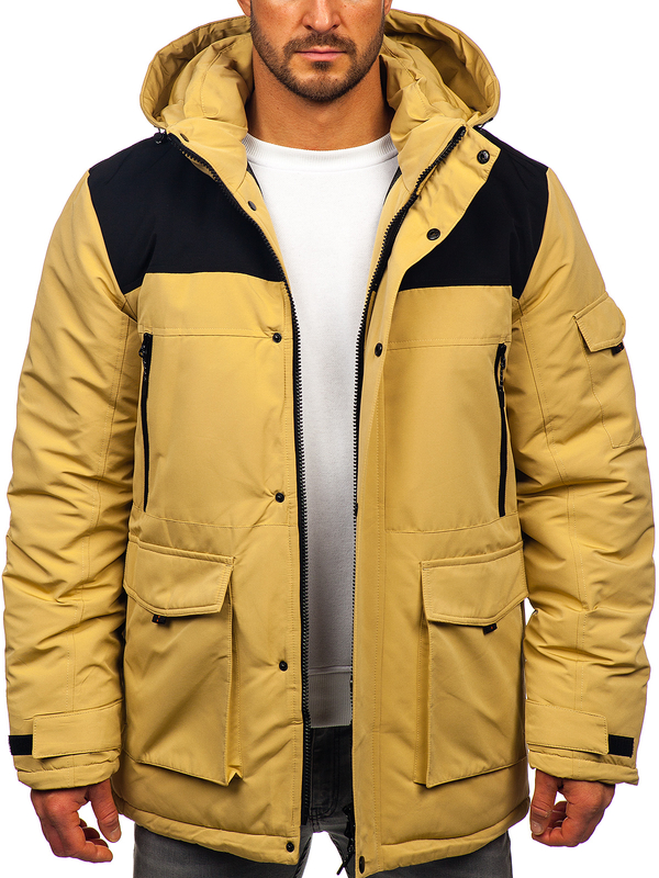 Homme Blouson d'hiver à capuche Beige Bolf 22M322