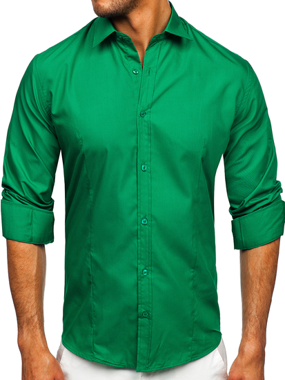 Chemise élégante vert foncé à manches longues pour homme Bolf 1703