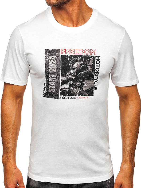 Homme T-shirt imprimé en coton Blanc Bolf MPO3475